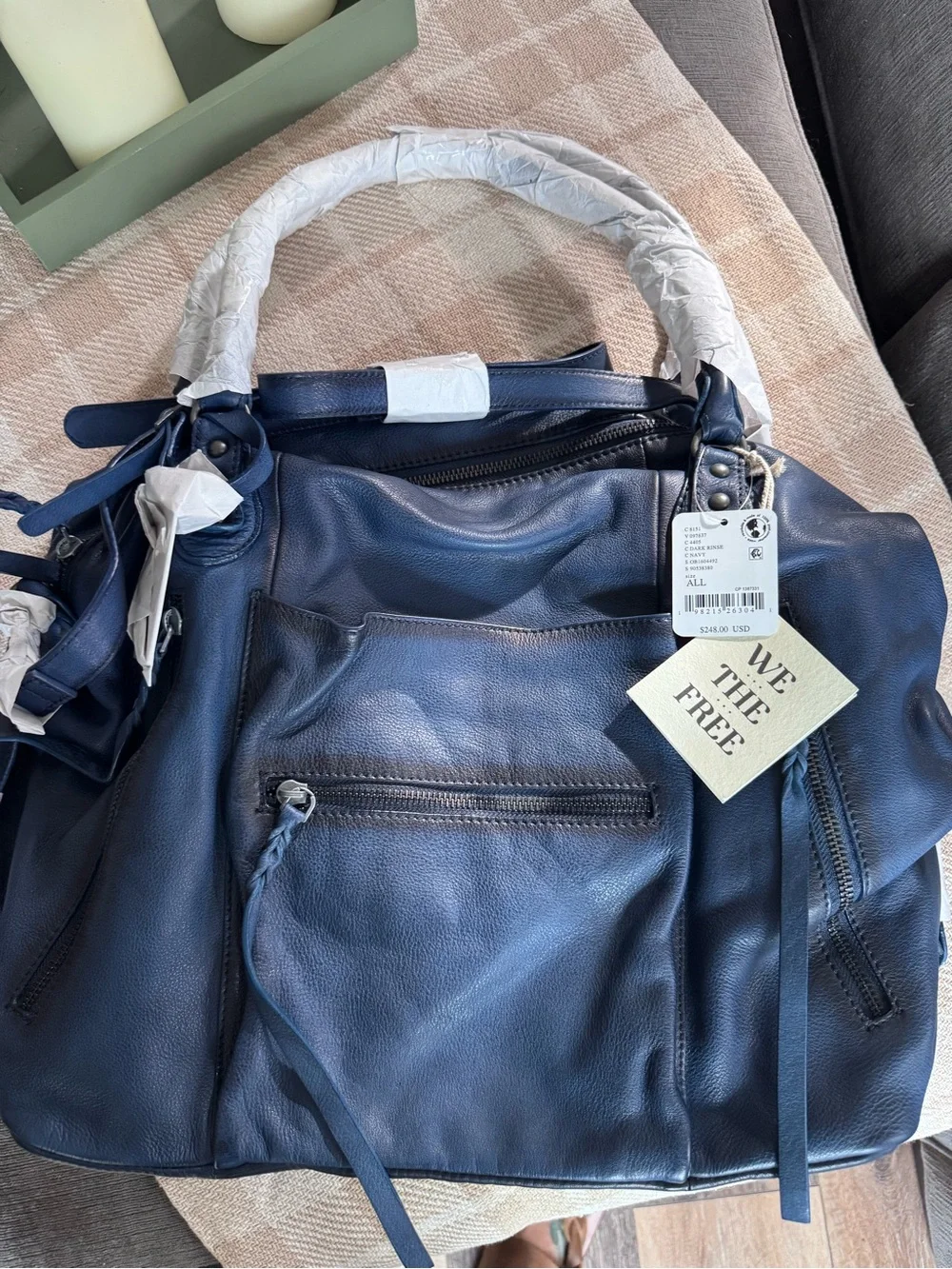 New - Free People Large Emerson Tote - Dark Rinse